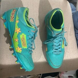 Teal Soccer Cleats with Floral Design